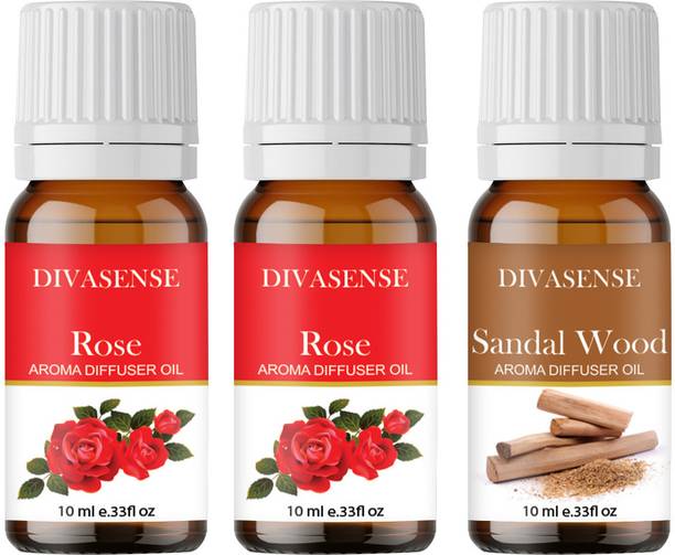 Divasense Aroma Oil For Home Fragrance, Rose, Sandalwood Aroma Oil, Diffuser, Diffuser Set, Refill 10ml each Aroma Diffuser Oil/ Burner Oil, pack of 3 Freshener Fragrance