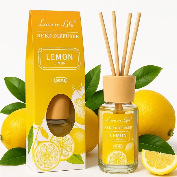 dhyani Premium Lemon Long-lasting fragrance aroma with 6 wooden stick Diffuser Set REED DIFFUSER