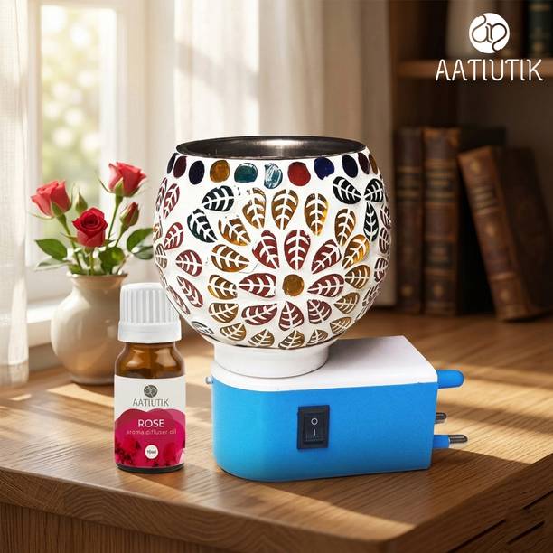 Aatiutik Rose Diffuser Set Electric Camphor Diffuser Aroma Oil Burner with Ceramic Bowl | Kapoor Dani Electric Burner | Room Freshener, Camphor & Diffuser/Essential Oil Fragrance