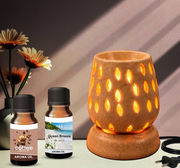 Boxglee Ceramic Electric Diffuser, Night Lamp, Air Freshener, Room Freshener Diffuser Set With 2 15ml Each O.breeze Coffee Fragrance Oil ( Brown )