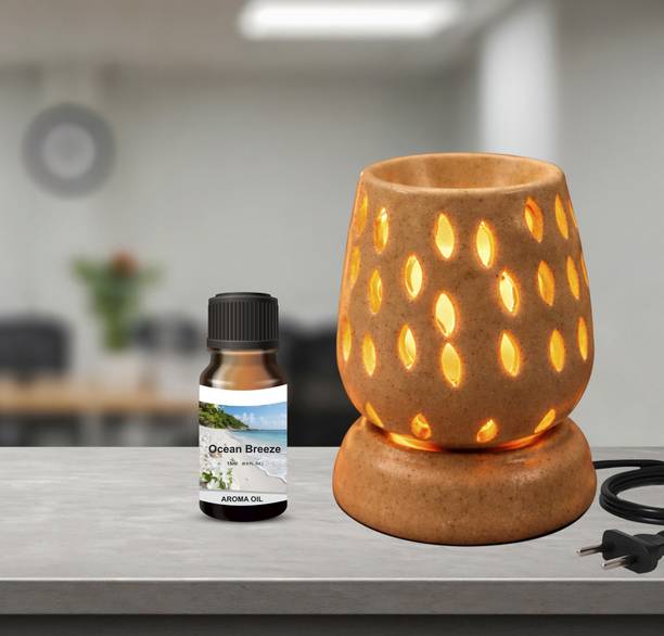 Boxglee Ceramic Electric Diffuser Night Lamp / Room Freshener /Air Freshener Diffuser Set With 1 15ml Ocean Breeze Fragrance Oil ( Brown )