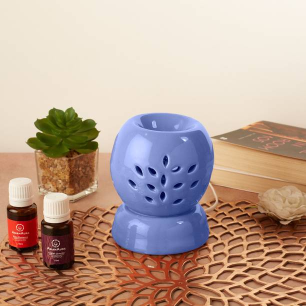 Asian Aura Ceramic Electric Diffuser, With Rosy Ramonce and English Lavender Aroma Oils, Purple Diffuser Set Purple Ceramic Electric Aroma Diffuser | Aromatherapy Oil Burner with Lavender & Rose Oils | Home Fragrance & Décor