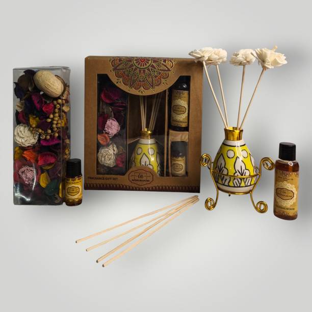 IMPERIUM AROMA Sandalwood Reed Diffuser Set | 50 ml Oil | Home Fragrance Diffuser, Potpourri 50 g with 15 ml Oil | 8 Rattan Sticks | Pleasant Aroma for Home & Offices