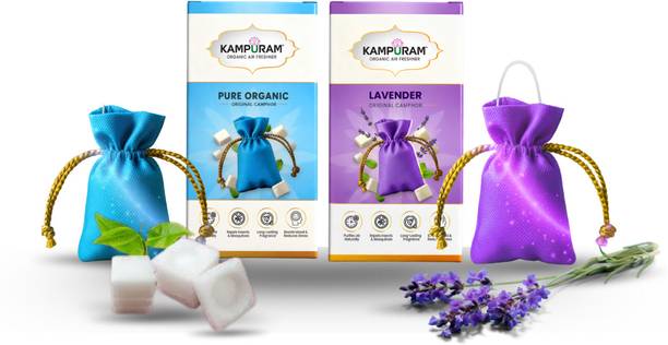 mumbai digital experts Natural Car Freshener Diffuser Kampuram Pure Organic & Lavender Camphor Potli Combo | 100% Natural Camphor Car Air Freshener | Long-Lasting Aroma for Car, Home, Wardrobe & Pooja