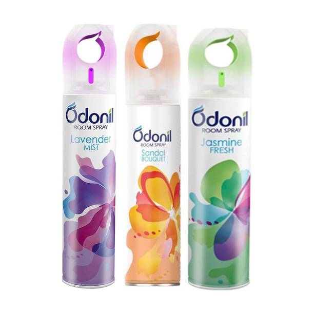Odonil Jasmine, Lavneder, Sandal Car Freshener Spray Room Spray Lavneder, Jasmine Fresh, & Sandal 150ml each