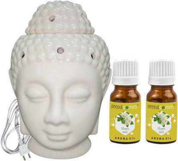 PeepalComm Electric Buddha Oil Diffuser,Electric Aroma Burner Set with 2 Aroma Oils 10ml Diffuser Set, Aroma Oil electric Buddha Diffuser Oil Burner With 2 Mogra Scented Aroma Oil