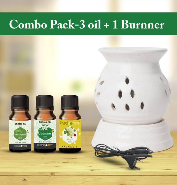 PeepalComm S5 Premium Home Scented Gift-Ceramic Electric Diffuser With 3 10ml Each Floral Aroma Oil, Diffuser Set, Refill Premium Home Scented Gift - Electric Ceramic Diffuser With 3 High Scented Aroma Oil ( 10ml Each ) Rose Jasmine Mogra Perfect For Home Scented And Home Décor