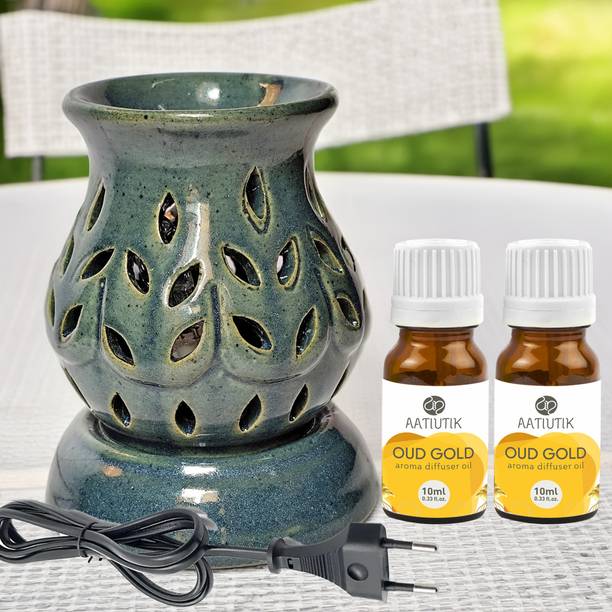 Aatiutik Oud Gold, Electric Ceramic Air Freshener Oil Burner Diffuser Set, Aroma Oil Ceramic Aroma Diffuser Air Freshener