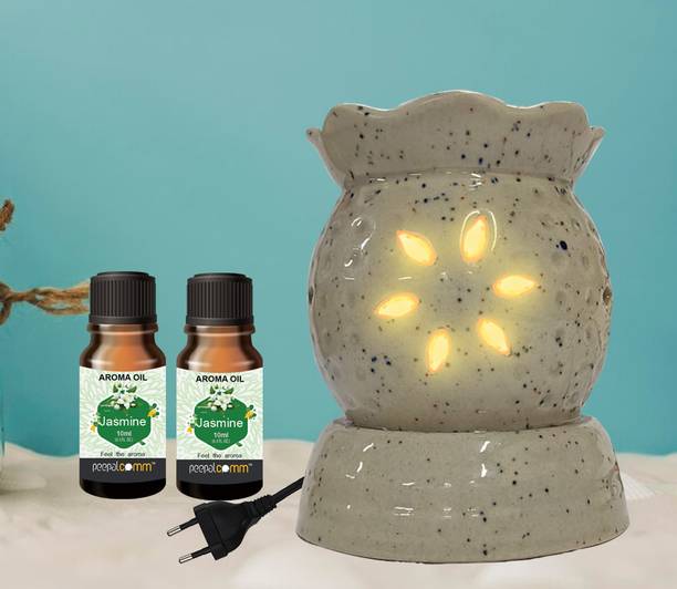 PeepalComm S6 Premium Electric Aroma Oil Diffuser Lamp With 2 10ml Jasmine Each Aroma Oil, Diffuser Set, Refill Perfect For Air Freshener, Room freshener, Home Décor & Gifting Purpose (Size: 10 x 8 cm) Highly Scented Jasmine Fragrance