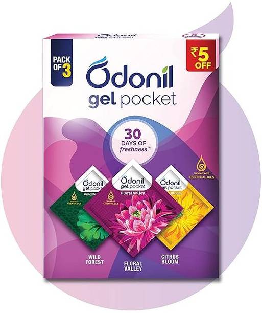 Odonil Citrus Bloom, Floral Valley, Wild Forest Diffuser Set gel pocket pack of 3