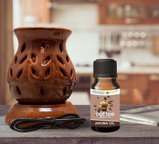 PeepalComm Electric Diffuser Brown Perfect for Essential Oils, Spa, Diwali Gifting Diffuser Set Premium Electric Aroma Diffuser With 1 Coffee Scented Oil 15ml
