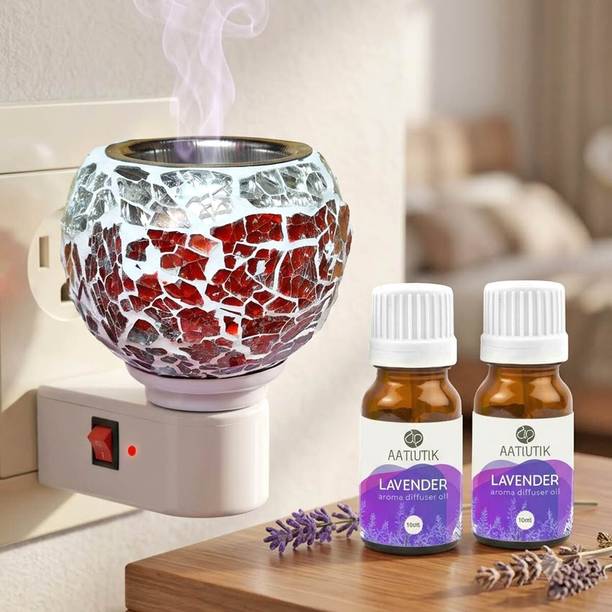 Aatiutik Lavender Home Fragrance Air Freshener Diffuser Set Kapoor Dani Camphor Diffuser | Electric Aroma Diffuser for Home, Office, Spa, Hotel, Pooja Room, Living Room & Bedroom | Camphor Burner with Decorative Mosaic Design