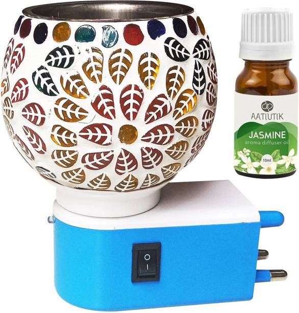Aatiutik Jasmine Diffuser Air Freshner Oil Camphor Diffuser with On Off Switch Between Burner& Lamp With 1 Aroma Oil, Diffuser Multipurpose Ceramic Electric Kapurdani with Night Lamp Aroma Kapoor Dani