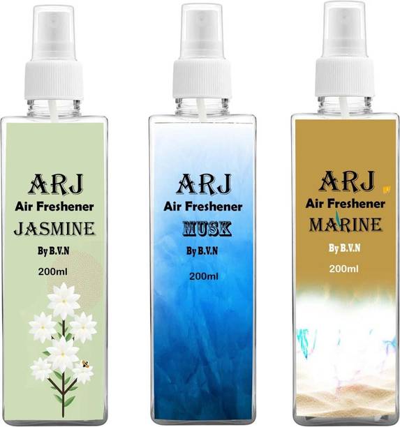 BVN International Musk Room Freshener, Jasmine Room Freshener, Marine Room Freshener Car Freshener Spray ARJ Air Room Freshener Spray Combo of 3(200ml each) |Jasmine, Musk & Marine Fragrances | Long-l
