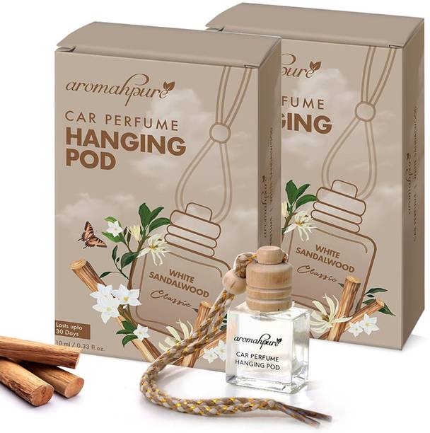 Aromahpure Sandalwood Car Freshener Diffuser Hanging Pod | Natural Fragrance Oils in Glass Bottle with Wooden Lid