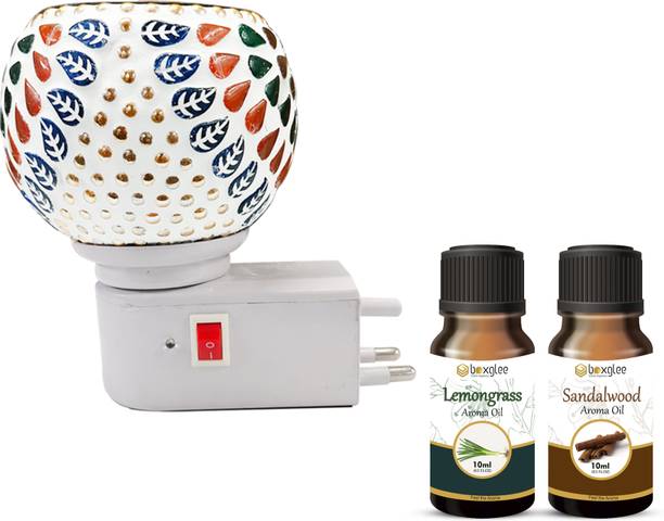 Boxglee Electric Kapoor Dani Camphor Diffuser with Decorative Ceramic Aroma Lamp Diffuser Set With 2 Fragrance Aroma Oil 10ml Each, Assorted Design Shipped As per Availablity S23