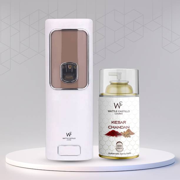 Wattle Castillo Automatic Room Air Freshener Dispenser + Kesar Chandan Refill 3000+ Automatic Spray WCL-265ml-Machine02-Kesar Chandan