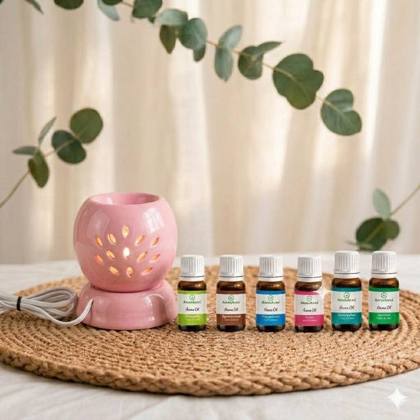SMILES GIFT Rose Diffuser Light Pink Electric Aroma Diffuser with FREE 6 Essential Oils Pack