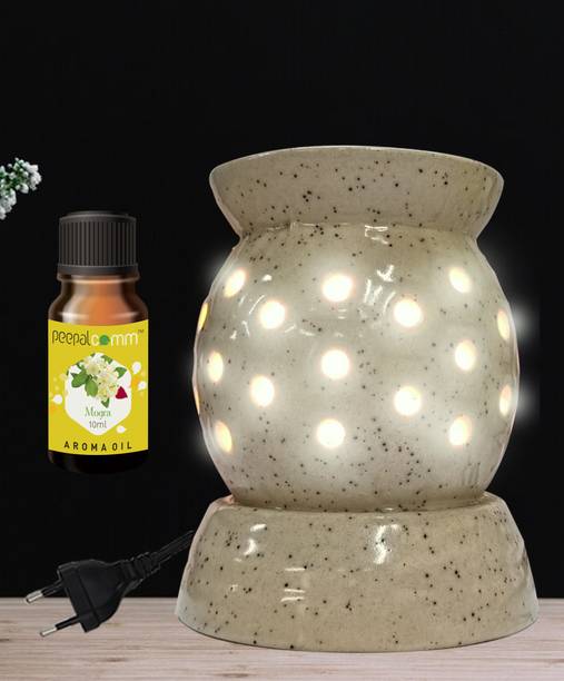 PeepalComm Premium Handicraft Home Scented Gift-Ceramic Electric Diffuser With 1 10ml Mogra Aroma Oil, Diffuser Set, Refill Perfect For Air Freshener, Room freshener, Home Décor & Gifting Purpose (Size: 10 x 8 cm, Lamp Cum Diffuser) Color : Beige