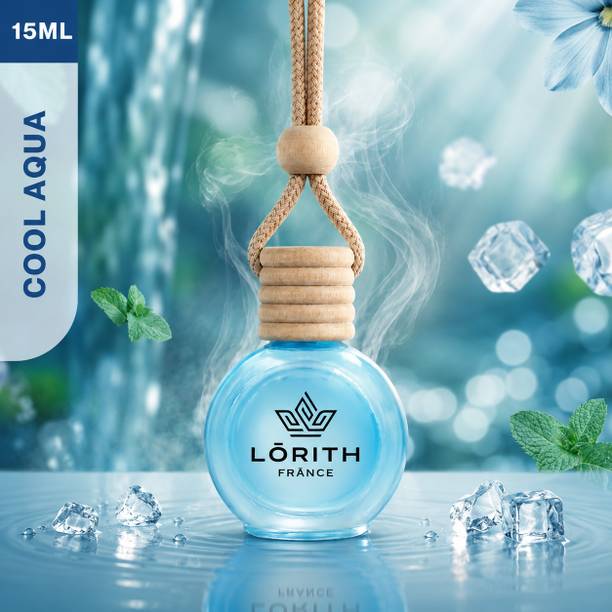 Lorith France Cool Aqua Car Freshener Diffuser Car Perfume Combo Best Pack of 1 Premium Hanging Car Air Freshener (Cool Aqua) (15ML) Long Lasting Natural Essential Oil Glass Bottle Car Accessories
