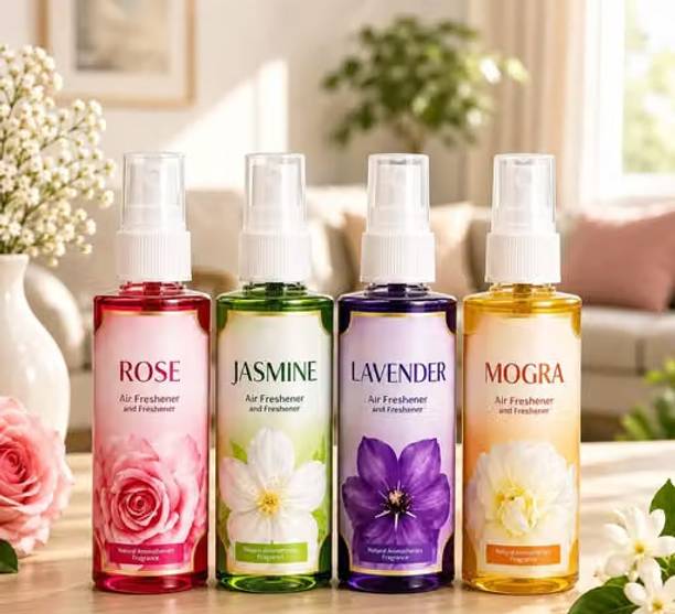 Thebebysco Rose, Jasmine, Lavender Spray SHEEFO Premium Room Freshener Spray Combo | Rose, Jasmine & Lavender | Pack of 4