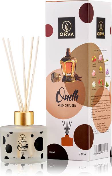 ORVA OUDH Reed Diffuser Fragrance for Home,Workplace | 6 Rattan Stick Free |Pack Of 1 Diffuser, Diffuser Set Reed Diffuser Fragrance for Home, Workplace, Enclosed Space | 100 ml | 6 Rattan Sticks Free | Pack of 1