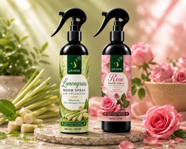 JAINIK fresh Spray Lemongrass & Rose Premium Air Freshener Spray for Home, Car & Office Long-Lasting Fragrance