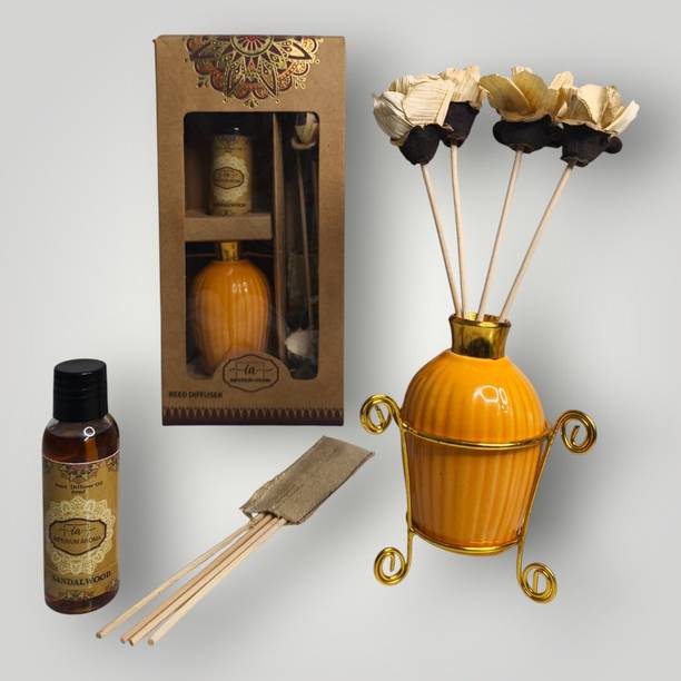 IMPERIUM AROMA Premium Reed Diffuser | Yellow Ceramic Pot | 8 Sticks | Sandalwood Oil 50ml | Diffuser Set Aromatherapy Kit for Home Fragrance, Bedroom, Living Room & Office