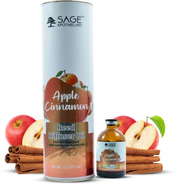 Sage Apothecary Apple Diffuser Set Apple Cinnamon Reed Diffuser Oil For Relax Calm Mood, Natural Homely Fragrance, Anxiety Free Sleep & Pure Aromatherapy- 80Ml