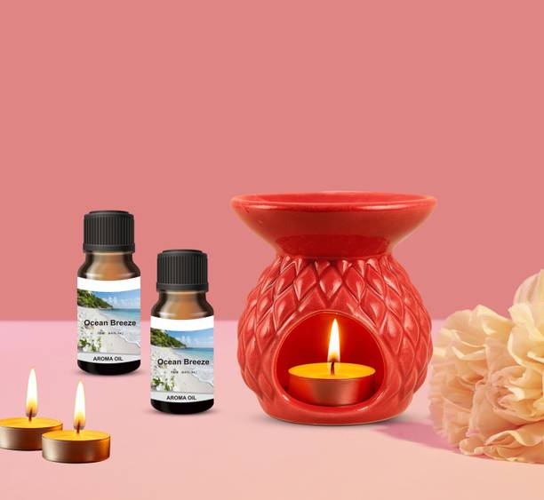 Boxglee Combo pack Premium Scented Aroma Oil (15ml Each) Diffuser Set Combo Pack Red Texture Burner/Room Freshener/Air Freshener & 2 Ocean Aroma Oil Each)