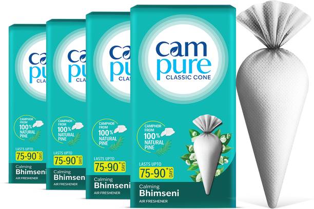 CamPure Cone Bhimseni - Pack of 4 Potpourri Camphor Cone Bhimseni - Room Freshener, Mosquito - Insect Repellent - Pack Of 4