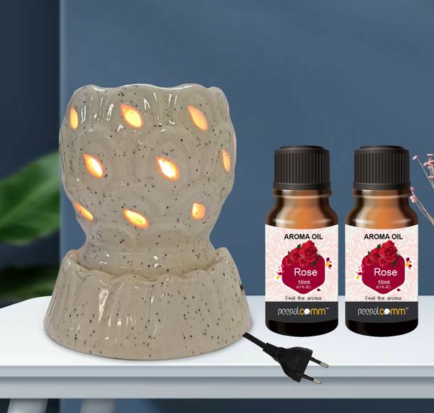 PeepalComm Premium Home Scented Gift-Ceramic Electric Diffuser With 2 10ml Each Rose Aroma Oil, Diffuser Set, Refill Perfect For Air Freshener And Home Décor & Gifting Purpose