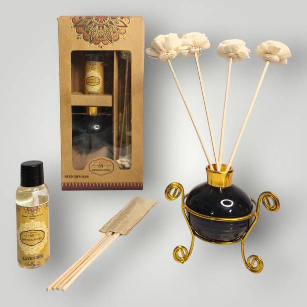 IMPERIUM AROMA Reed Diffuser | Black Ceramic Pot & Stand| 8 Sticks |50ml Lavender Oil | Diffuser Set /Aromatherapy Kit for Home Fragrance, Bedroom, Living Room & Office