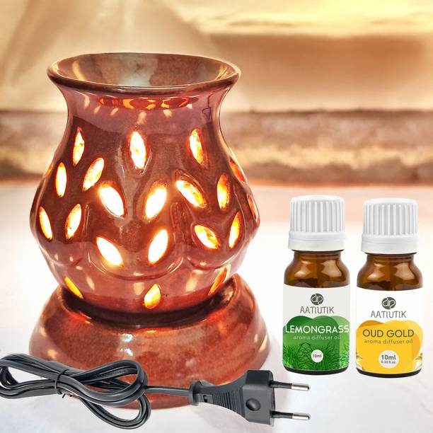 Aatiutik Lemongrass & Oud Gold Home Fragrance Oil Burner, Electric Air Freshener Aroma Diffuser Set, Aroma Oil Ceramic Aroma Diffuser Oil Burner