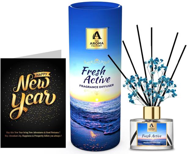 The Aroma Factory Fresh Active Diffuser Set Happy New Year Greeting Card &Reed DiffuserSet, Fresh Active (1 Box + 1 Card)