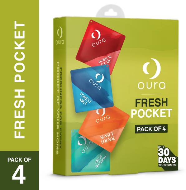 Oura Tropical Escape, Forest Mist, Fresh Blossom & Sunset Lounge Blocks Pocket Gel Air Freshner (Pack of 4 )