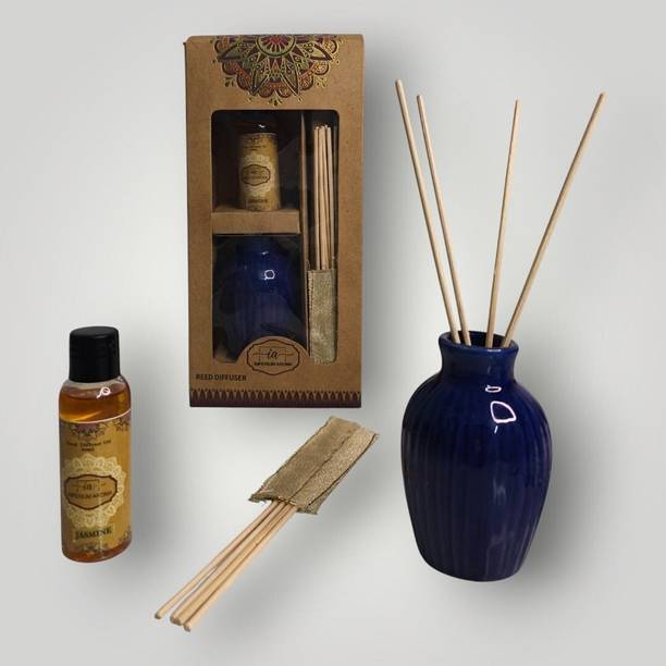 IMPERIUM AROMA Jasmine Aroma Reed Diffuser Set | Ceramic Pot | 50 ml oil | 8 Rattan Sticks | Diffuser For Home Fragrance, Living Room, Bedroom, Office & Gifting