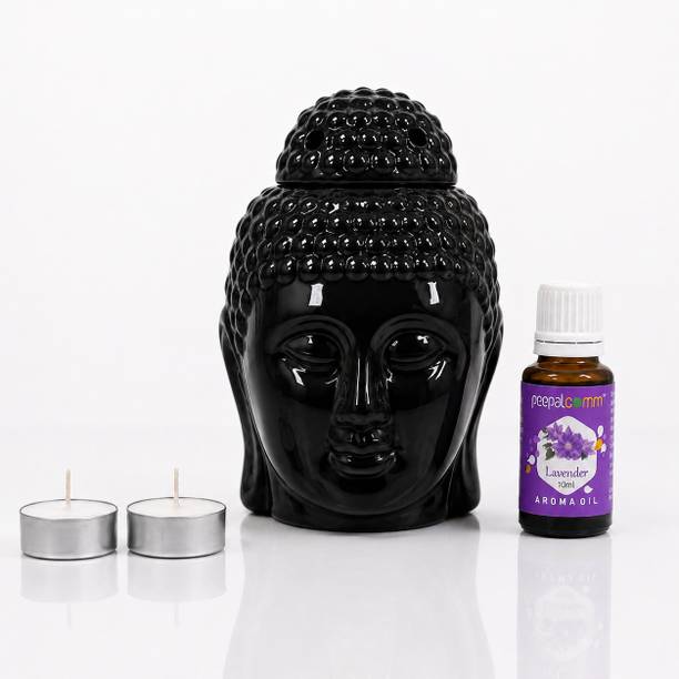 peepalcomm Lavender Diffuser Set Premium Ceramic Black Buddha Aroma Diffuser with Lavender Aroma Oil 10ml | Decorative Fragrance Diffuser for Home, Office & Meditation Décor | Model-01
