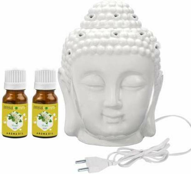 PeepalComm Electric Buddha Diffuser Night Lamp with 2 Mogra Aroma Oil 10ml Each Aroma Oil, Diffuser Set Electric ceremic Diffuser With 2 Mogra Aroma Oil For All Fragrance And Home Decor
