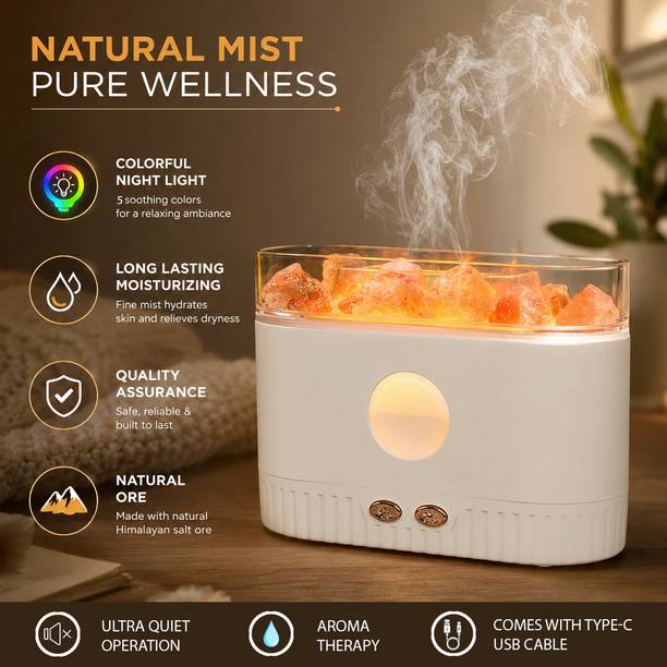 Crystu Natural Diffuser Himalayan Salt Aroma Diffuser Humidifier with LED Night Light USB Powered