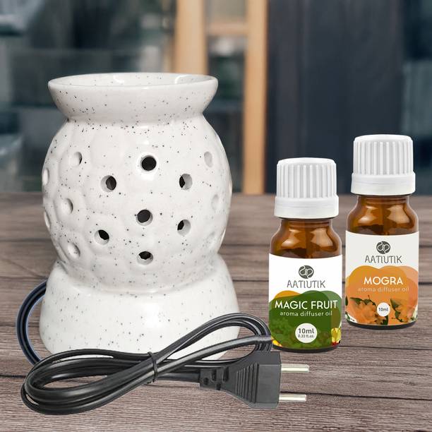 Aatiutik Magic Fruit, Mogra Diffuser Set Handcrafted Ceramic Electric Diffuser Fragrance Aroma Oils Burner for Aromatherapy | Camphor/Essential Oil Diffuser for Home office spa with Aroma Oil | Night Lamp Light