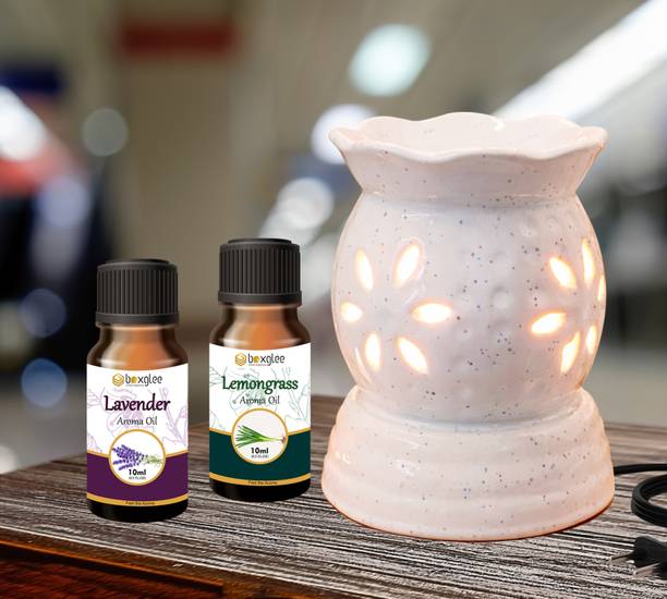 Boxglee Air Freshener White Premium Ceramic Aroma Oil Electric Diffuser Diffuser Set With Highly Aroma Oil Lavender & Lemongrass Fragrance 20ml