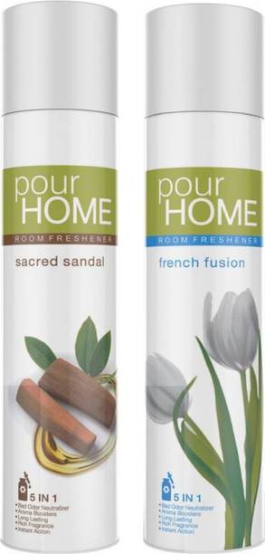 POUR HOME Sandal, Fusion Spray Sacred Sandal and French Fusion Room Freshener 225ML Each (Pack of 2)
