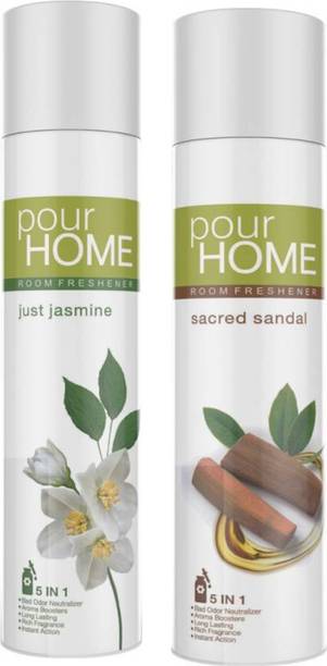 POUR HOME Jasmine, Sandal Spray Just Jasmine and Sacred Sandal Room Freshener 225ML Each (Pack of 2)
