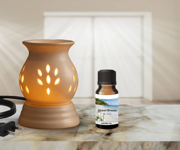 Boxglee Electric Diffuser Gift Set with 1 15 ml Aroma Oil (O.breeze) Diffuser Set Home Decor| Aroma Oil Warmer Electric Ceramic Diffuser for Room Fragrance (Round)