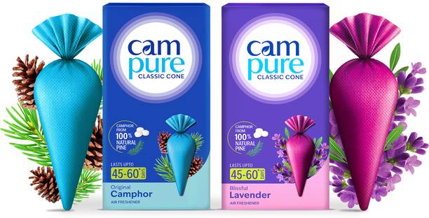 CamPure Camphor Original & Lavender Air Freshener Potpourri Cone Original & Lavender - Pack of 2