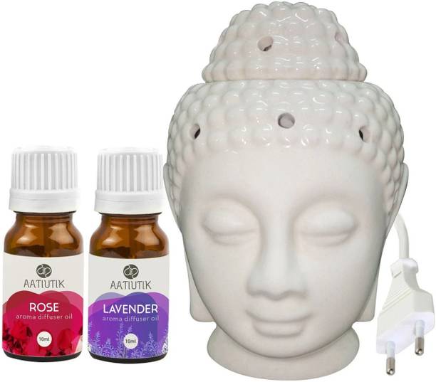 Aatiutik Rose, Lavender Ceramic Buddha Head (Made In India) Electric Aroma Oil with Aroma Diffuser AT-EBUDDHAINDIAN-RS-LV