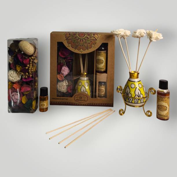 IMPERIUM AROMA Lemongrass Reed Diffuser Set | 50 ml Oil | Home Fragrance Diffuser, Potpourri 50 g with 15 ml Oil | 8 Rattan Sticks | Pleasant Aroma for Home & Offices