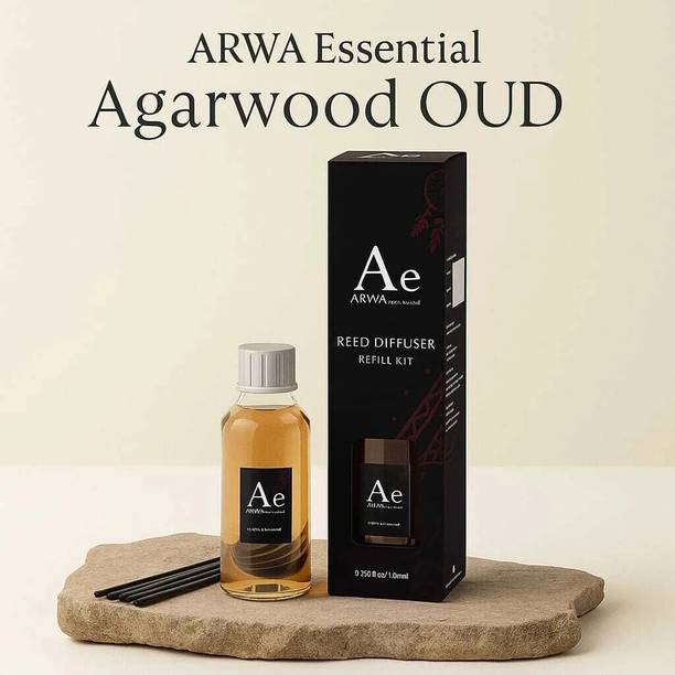 ARWA Agarwood (OUD) Air Freshener For Home, Office & Enclosed Spaces Refill Reed Diffuser Essential Oil with 8 Sticks Natural Fragrance & Smokeless Room