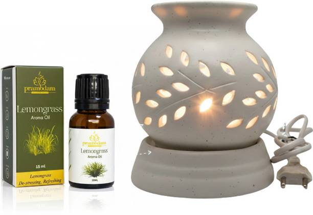 PRAMODAM LEMONGRASS Diffuser Set Lemongrass Electric Aroma Oil Diffuser | Ceramic Vaporizer + 15ml Oil | Fresh